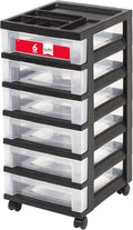 IRIS USA 6-Drawer Rolling Storage Cart, Black/Clear | Keep craft supplies, office essentials, classroom items, and accessories organized with easy-access drawers for daily use