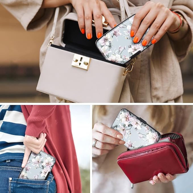 Coco Rossi Credit Card Holder RFID Aluminum Small Mini Wallet Women | Metal Wallet, Business Cards Holder, ID Case, Slim Sleeves, Womens Girls Gift, Carry Proof Wallets for Travel, Magnolia