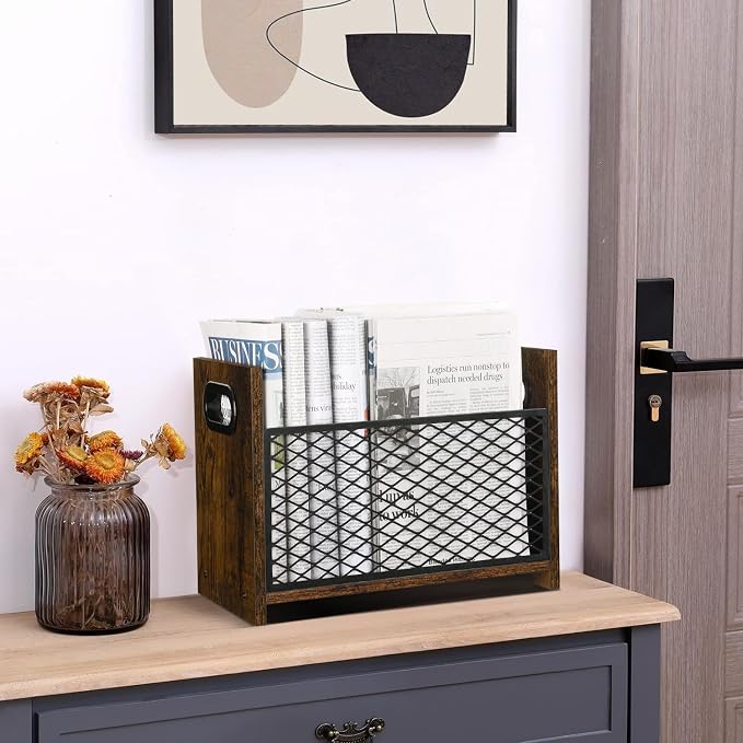 YINMIT Magazine Holder, Magazine Rack Floor, Magazine Storage Basket, File Holder Organizer, Folder Organizer for Magazines, Books, Newspapers, Tablets (Medium)