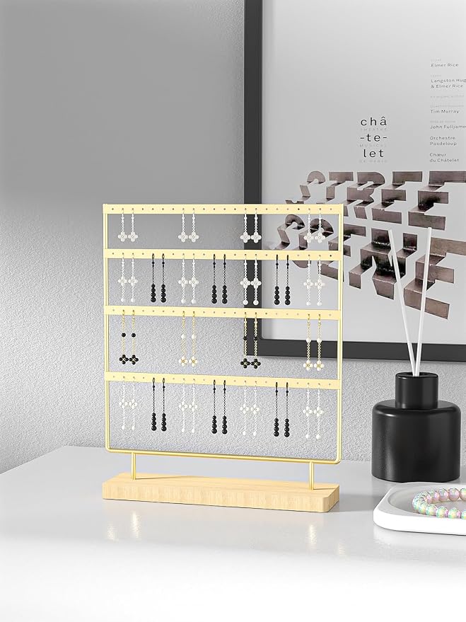 Julysky Earring Holder Organizer, Earring Stand, 4 Layers, Golden