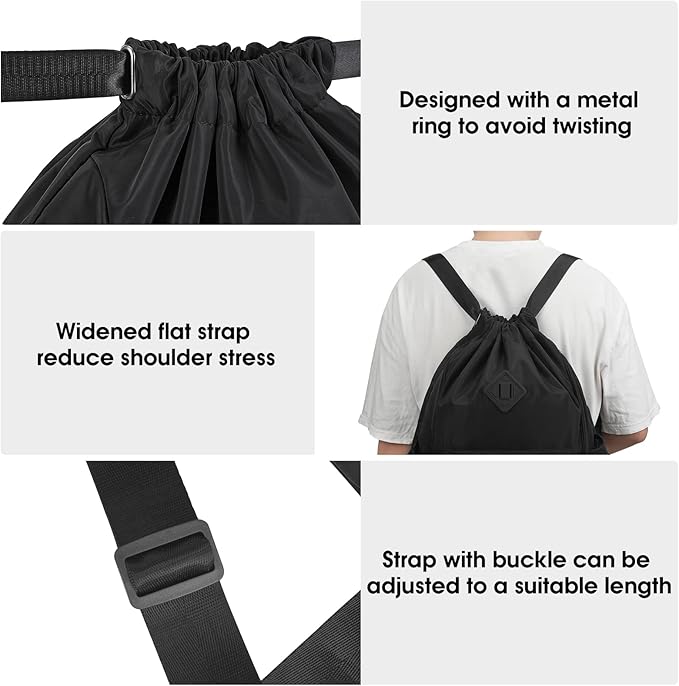 WANDF Drawstring Backpack with Shoe Compartment, Sports Gym Bag | Multi-Pocket Storage, Water-Resistant Fabric, Cinch String Bag