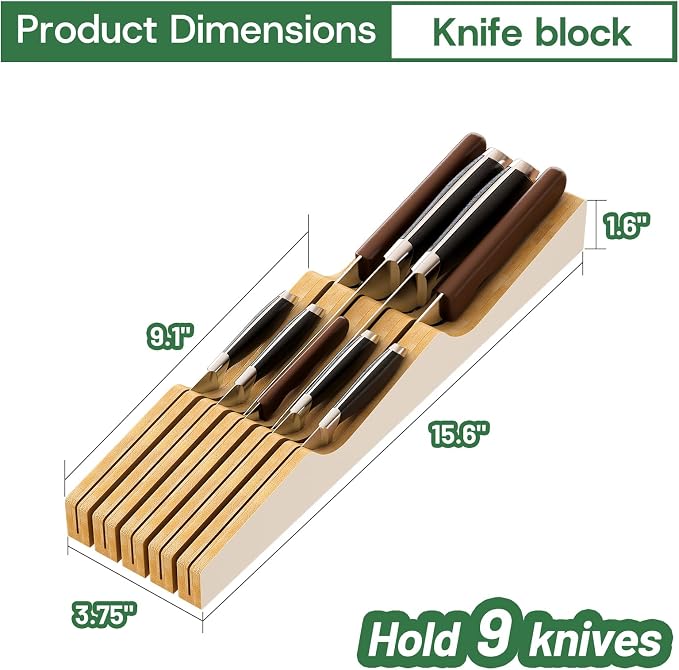 Knife Drawer Organizer (White, 9 Knives Organizer)