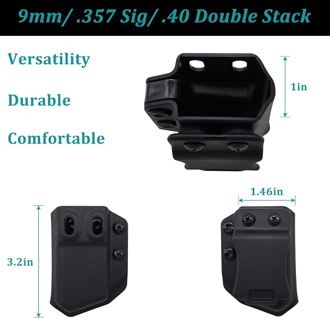 Universal Mag Carrier IWB/OWB Magazine Holster Fits for 9mm/.40 Double Stack, Right & Left Hand 2Pack