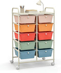 COSTWAY 10 Drawer Rolling Storage Cart, Utility Cart with Lockable Wheels | Mobile Art Supply Craft Organizer with Metal Frame, Multipurpose Drawer Cart for Paper for Office, School, Macaron
