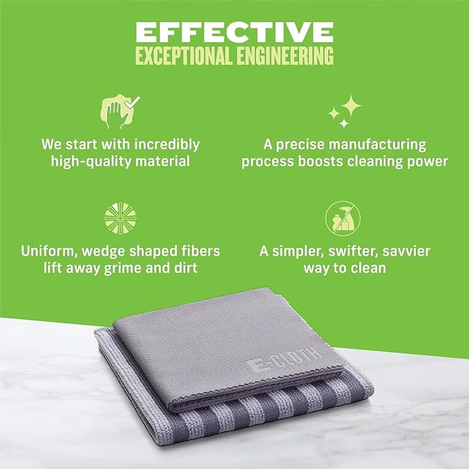 E-Cloth Stainless Steel Microfiber Cleaning Cloth Pack - Glass & Polishing + Stainless Steel Cleaner Cloth for Appliances, Cars & More, Reusable & Washable Microfiber Towels, Cleans with Water