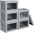 Homsorout Stackable Storage Bins with Lids - Large Decorative Basket with Lids, Fabric Foldable Closet Organizer Bins, Shelf Organizer for Living Room, Dorm, 5 Pack, Grey