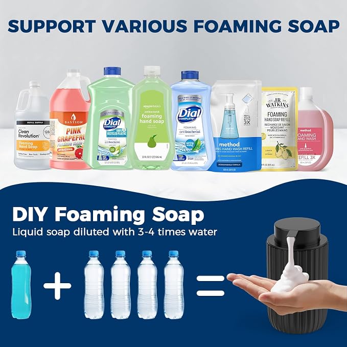 Ceramic Foaming Hand Soap Dispenser 2Pack，12 oz Bathroom Soap Dispensers， Lotion Dispenser for Kitchen, Refillable Matte Streaks Soap Dispenser with Large Pump (Black-2Pack)