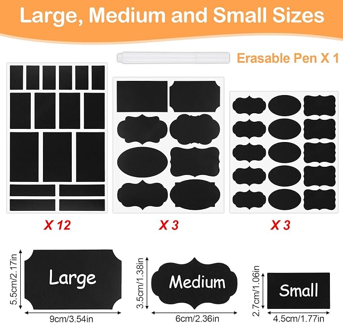 273 Pcs Labels for Jars, Waterproof Reusable Chalkboard Labels for Food Containers, Bottles, Blackboard Stickers with 1 Erasable Chalk Marker (Black)