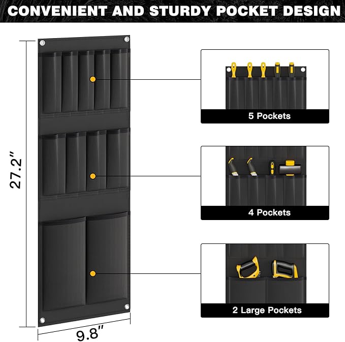 NattyDot Power Tool Organizer Cart with Charging Station, 8 Drills, Yellow | Freestanding Power Tool Cart Holds 8 Drills; Charging Station Powers Batteries while Sturdy Shelves Organize Garage Gear