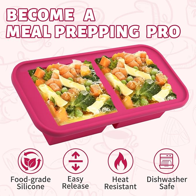 SHIKORI Silicone Freezer Trays with Lid,4-cup Soup Freezer Container large Ice Cube Molds with Reinforced Steel Ring Top for freezing Soup Sauce Broth Leftovers oven Dishwasher-Safe (Cranberry-4 Cup)