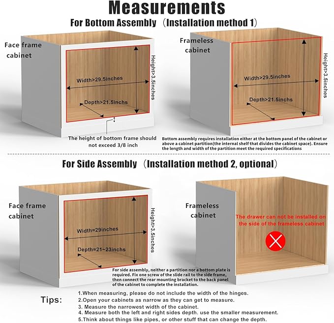 Mulush 28”W x 21”D x 3”H Soft Close Slide Out Wood Drawer Organizer for Kitchen, (Cabinet Opening>29.5 inches for Bottom Assembly, Width= 29 inches for Side Assembly)