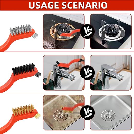 6PCS Wire Brushes for Cleaning Rust, Nylon, Brass & StainlessSteel Bristles | Upgrade Wire Brush Set with Curved Handle Grip for Paint, Rust & Stain Removal, 7-Inch Small Metal Wire Brushes