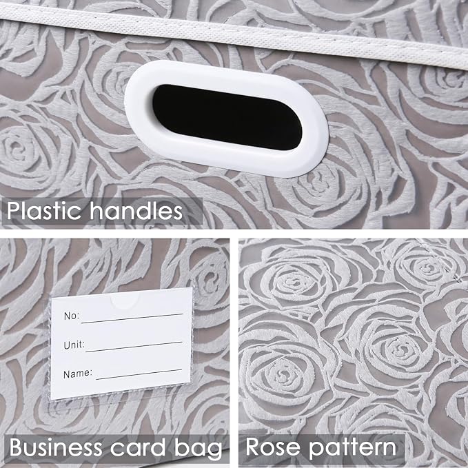 PRANDOM Jumbo Collapsible Storage Boxes with Lids Fabric Decorative Storage Bins Cubes Organizer Baskets with Cover Handles Divider for Bedroom Closet Living Room 23.2x15.7x11.8 Inch 3 Pack