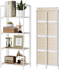 Crofy 4-Tier Foldable Bookshelf, White Frame & White Oak Shelves | No-Assembly Collapsible Portable Storage Organizer; Sturdy White Oak Finish Shelves; Ideal for Living Room & Home Office