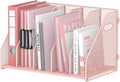 SUPEASY Binder Organizer, Magazine File Holder with 5 Vertical Compartments Rack, Metal Desk File Organizer & Binder Holders, Magazine Organizers for Office Desktop, Home, School, Classroom (Pink)