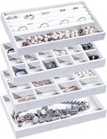 Frebeauty Jewelry Trays for Drawer,Set of 4 Jewelry Organizer and Storage | Velvet Material,Earring Holder Organizer,Stackable Jewelry Display for Vanity,Drawer Inserts for Rings,Studs,8.3×4.9 inch