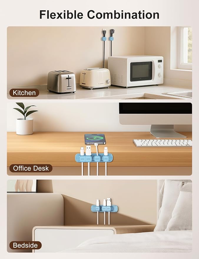 6 Pack Magnetic Cable Clips [1s Open/Lock], Cord Organizer Holder | Strong Adhesive Desk Cable Management- Organize Charging Cords Neatly for Home, Office, Car,Desk, Nightstand-Peak Blue