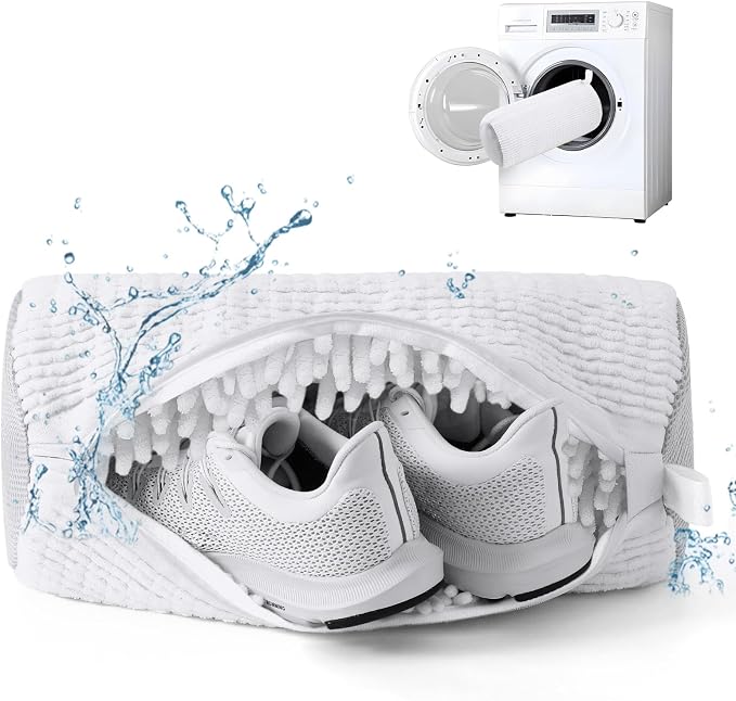 Aship Shoe Washing Machine Bag, Laundry Shoes Bag for Washer & Dryer - Reusable Shoe Cleaning Bag for Sneakers,Tennis Shoes, 360° Deep Cleaning With Self-locking Zipper for All Shoes Sizes - White,1PC