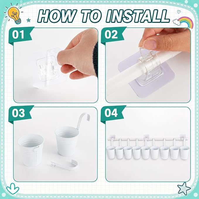 8 PCS White Metal Pencil Holder with Pipes Back to School Hanging Iron Small Pails Stationery Crayon Organizer First Day of School White Buckets Classroom Pencil Holder for Students Crafts Party Favor