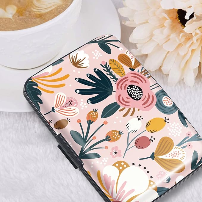 Coco Rossi Credit Card Holder RFID Aluminum Small Mini Wallet Women | Metal Wallet, Business Cards Holder, ID Case, Slim Sleeves, Womens Girls Gift, Carry Proof Wallets for Travel, Pink Flower