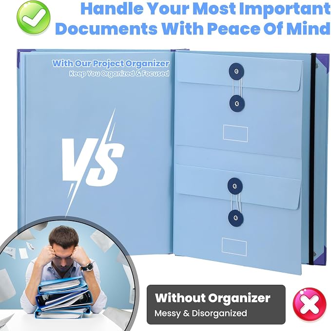 Important Document Organizer, Folders with Pockets, Folder with Labels Pockets, for Emergency Documents, Birth Certificates, Damage Resistant Folder,Passports, School & Offices (Blue)