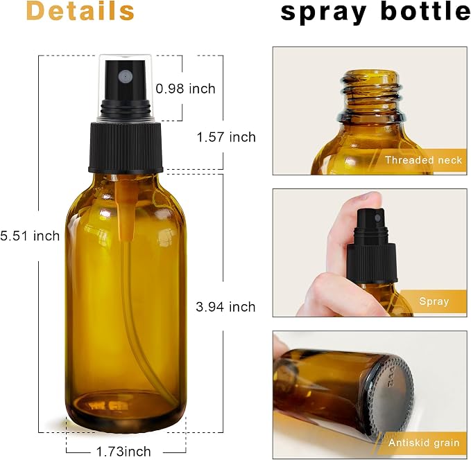 GIVAMEIHF 2 oz Dark Amber Glass Spray Bottles Set of 4,Empty Small Glass Spray Bottles Fine Mist Spray Refillable Containers,Mini Spray Bottle Make Perfect Oil,Perfume,Skin Care,Plants,Travel