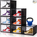 Large Shoe Boxes Clear Plastic Stackable, 8 Pack Drop Side Shoe Storage Organizer with Magnetic Door, Shoe Container Sneaker Storage Display Case Fit up to US Size 13 Black