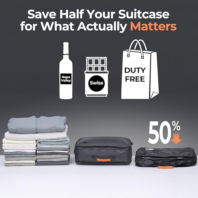 Relime Apex Series Vacuum Bags for Travel Luggage, 180° Open, Reusable Compression Bags for travel Pack, Vacuum Seal Packing Cube for Cloth (2Medium No Pump)