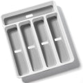 shopwithgreen Silverware Organizer with Cutlery Icons，Silverware Tray for Kitchen Drawer，Plastic Flatware Drawer Organizer Utensil Organizer with Non-slip TPR Linings，5-Compartment Silverware Caddy