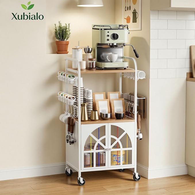 Xubialo 3 Tier Small Rolling Coffee Bar Cart, 16.9 x12 Kitchen Station with Storage