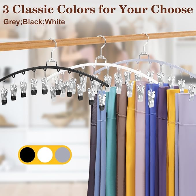 4 Pack Closet Organizers and Storage for Legging, Ginyoyo Metal Gym Clothes Legging Organizer w/40 Clips Holds 40 Leggings, Hangers Space Saving, Room Organization Essentials, Black