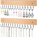 Necklace Holder Wall Mounted Jewelry Organizer - 2 Pack Wooden with 28 Rotating 180° Hooks for Hanging Earring & Ring Bracelet Storage, Decorative Space-Saving Jewelry Display (Natural)