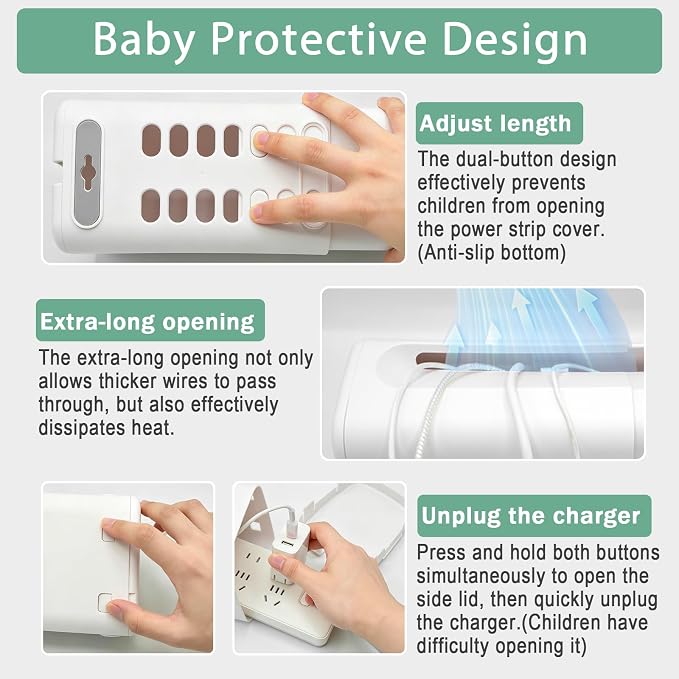 Babylush Baby Proof Power Strip Cover Box, 2 Pack | Adjustable Length,Baby Proof Cords,Baby Proof Surge Protector,Fits Most Power Strip,Lock System,Simple to Use,ABS