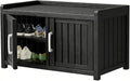2-Tier Storage Bench, 2 Doors Waterproof Resin Shoe Bench with Adjustable Shelves - Entryway Bench with Seating, Indoor & Outdoor Use for Bedroom, Hallway, Living Room, Black