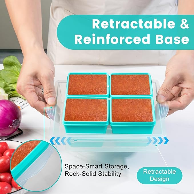 Gemice 1-Cup Silicone Freezer Molds with Lids & Base, Individual 8-Pack | Oven & Dishwasher Safe, BPA-Free Soup Portion Cubes Trays, Freezer Containers for Food Storage