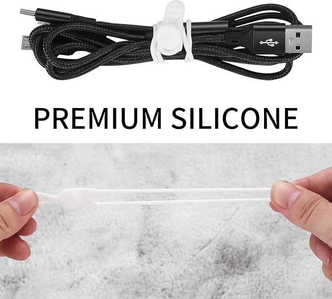 50 Pcs Silicone Cable Ties, Reusable Cable Straps Wire Organizer, Cable Management Cord Organizer for Fastening Earphone Phone Charger Home Office Desk Kitchen Appliances Cable Cords Wires
