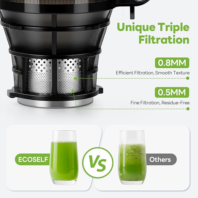 ECOSELF Juicer Machines, 5.3" Large Mouth Feed Chute with Self Feeding & Hands-Free Design, Juice Extractor Machine for Fruit & Leafy Greens, Juicer Machine Easy to Clean, With Pusher