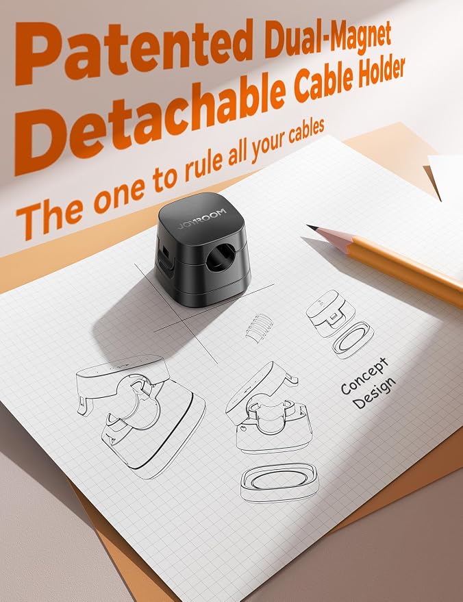 JOYROOM Detachable Magnetic Cord Organizer w/Secure Snap-Lock, 2-in-1 Adhesive& Magnetic Cable Clips, Auto-Fit Spring Management for φ1.5~8mm Cables, Under Desk Nightstand Home Office Car Wire Keeper