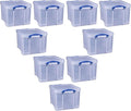 Really Useful Box 32 Liters Storage Bin Container with Snap Lid and Clip Lock Handles for Lidded Home and Office Storage Organization, 9 Pack