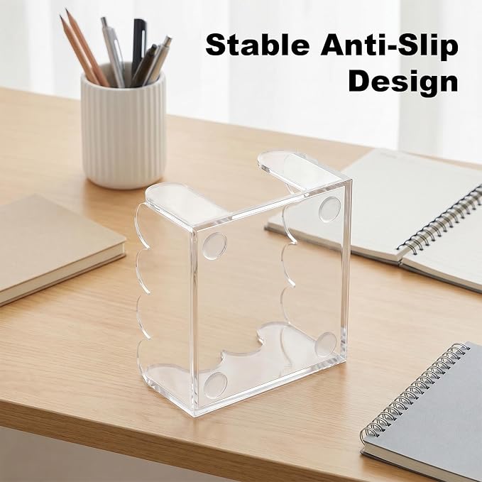 Skrfren Scalloped Acrylic Sticky Note Holder 3x3 Inch Notepad Holder with Wave Design Crystal Clear Sticky Note Holders Dispenser Thick Acrylic Desk Organizer for Office Home Dorm Classroom