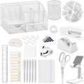 Office Supplies,Desk Accessories,Stapler and Tape Dispenser Set,1000 Staples,Staple Remover,Pen Holder,Folding Phone Holder,Journal Notebook,Ballpoint Pen,Scissor,Ruler,Clear Tape,Sticky Notes,Ect