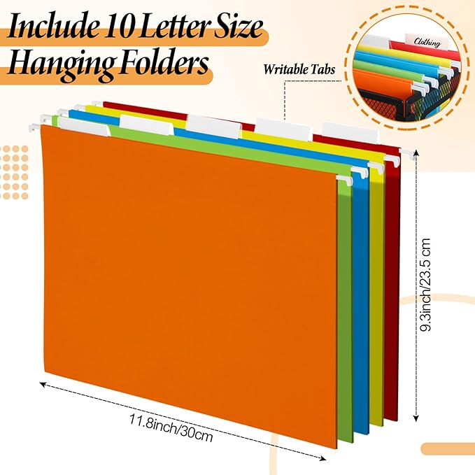 2 Pack Hanging File Holder, 10 Hanging Folders, Metal Mesh, Letter Size Folder Storage, Desktop Storage Cabinets, Office School Document(Multicolor,Small)