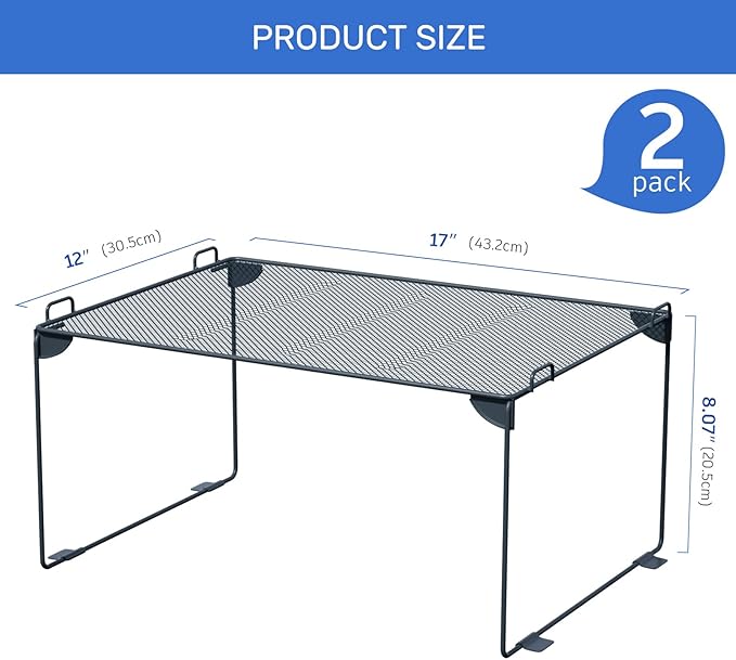 Neudeco Shelf Organizer, Gray, 2 Pack | Stackable, For Kitchen, For Closet, For Bathroom, Cabinet Shelves