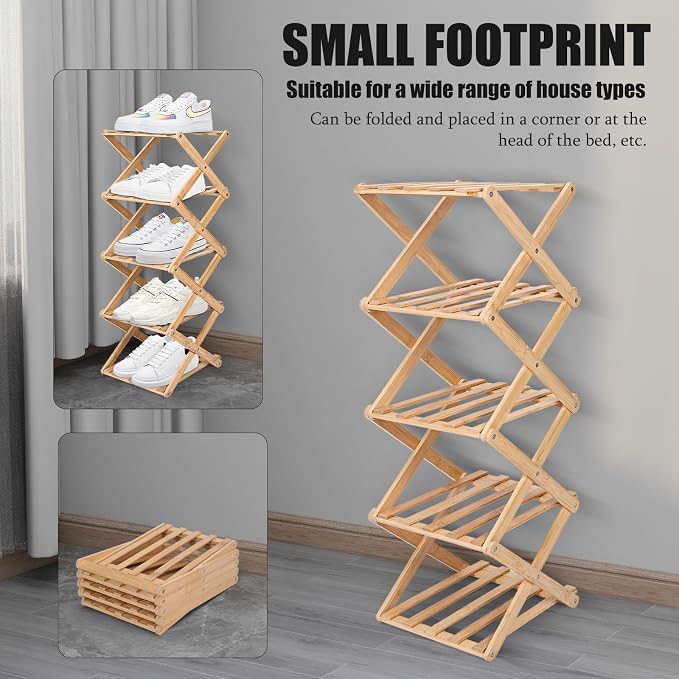 Vertical Shoe Rack Small, 5 Tier Portable Folding Shoe Storage Rack, Without Installation Free Standing Shoe Rack for Corridors, Bedrooms Living Room Corner and Small Spaces (5 Tier)