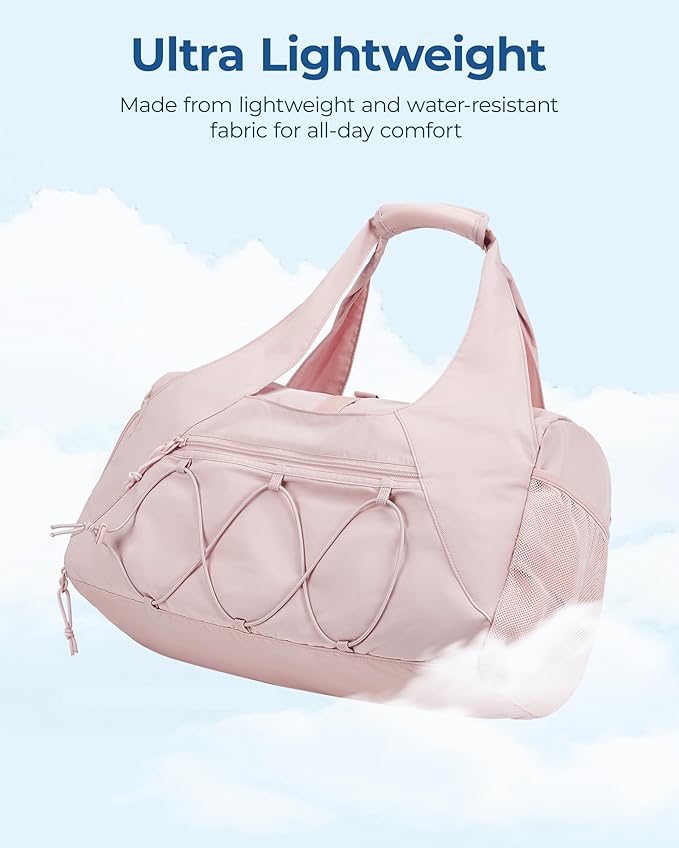 BAGSMART Gym Bag for Women, Lightweight Duffel with Shoe Compartment, Tote Bag with Wet Pocket for Yoga Travel, Pink