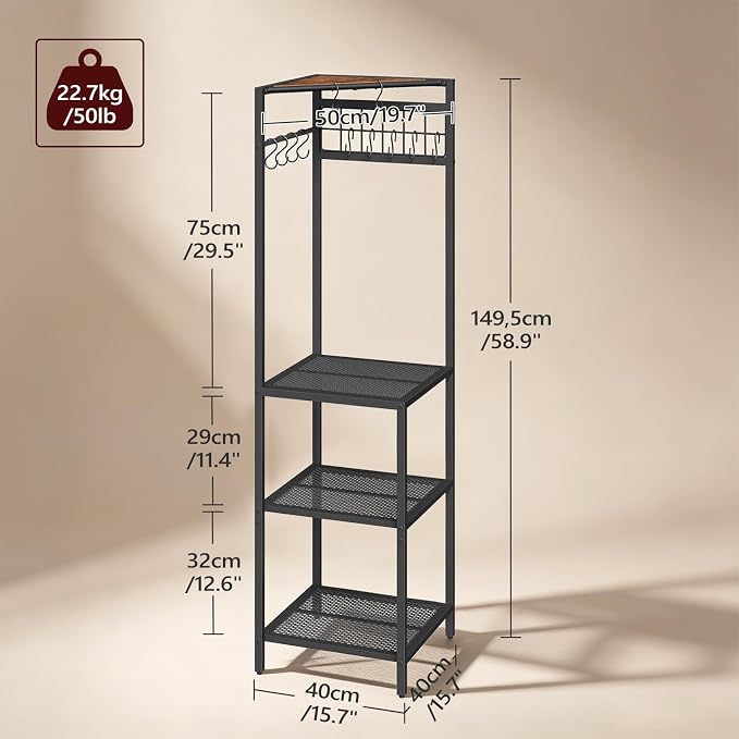 MAHANCRIS 4-Tier Pots and Pans Organizer with 10 Hooks for Kitchen Corner | Pots Rack, Cookware Stand, for Kitchen, Dining Room, Pantry, Rustic Brown