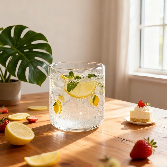 14 Ounce Icon Juice Glasses, Aesthetic Cocktail & Old Fashioned Drinking Glasses, Iconic Clear Glass Cups for Women, Sister, Friend & Party Gifts (Lemon)