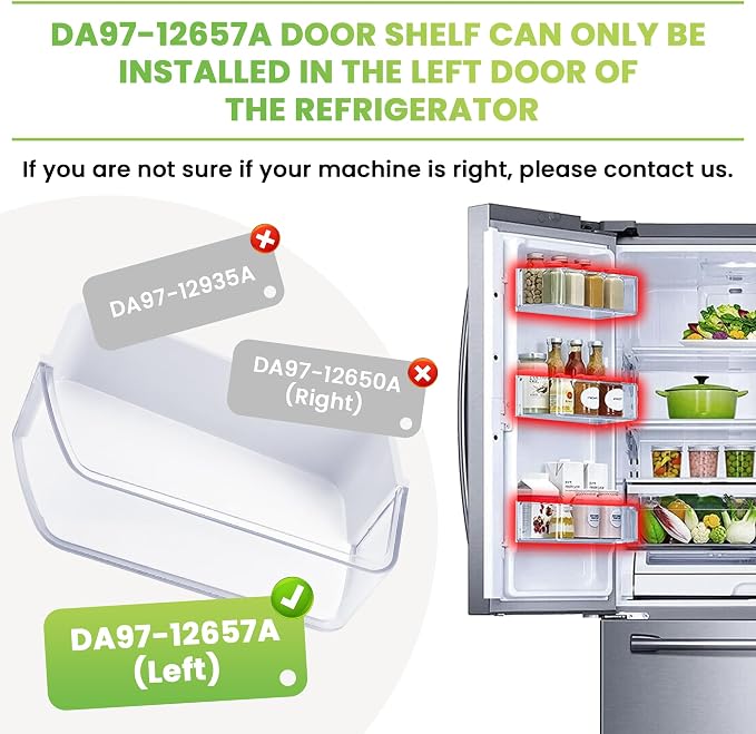 AMI PARTS DA97-12657A (not DA97-12650A) Refrigerator Door Shelf (LEFT) fit for Samsung Refrigerator Parts RF260BEAESR RF261BEAESR RF261BEAESP Replaces AP5621270 DA63-06867 With Cleaning Cloth