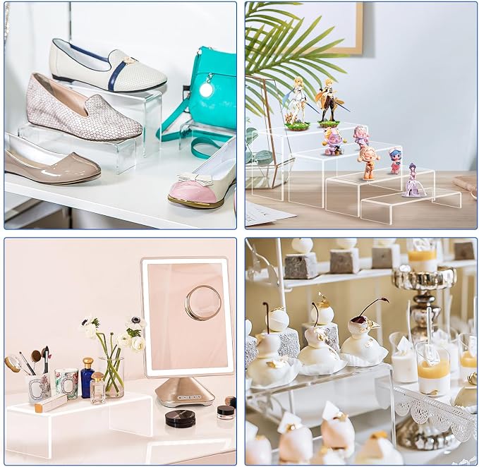 Aheroi Acrylic Risers Display Stands, Acrylic Stands for Display 8Pcs 2Set | Clear Acrylic Display Risers,Display Shelf for Decor,Dessert Table Risers for Display, Cupcake food cake Stand(7"L~8"L~9"L)