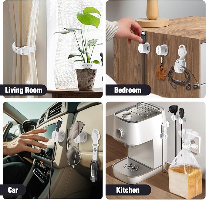6 Rotatable Spring Desktop Cord Organizer 5 Magnetic Cable Clips Cord Holder for Nightstand Phone Charger Organizer Computer Desk Cable Management Electronics Appliance Adhesive Wire Strap Keeper Tie